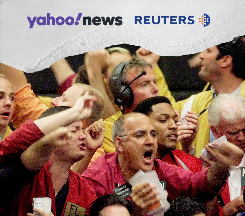 People shouting on the floor of the Chicago Mercantile Exchange.